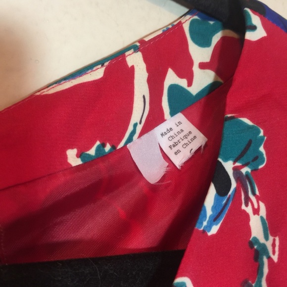 Anthropologie Red Floral Lace Up Back Pleate Dress - Picture 4 of 11